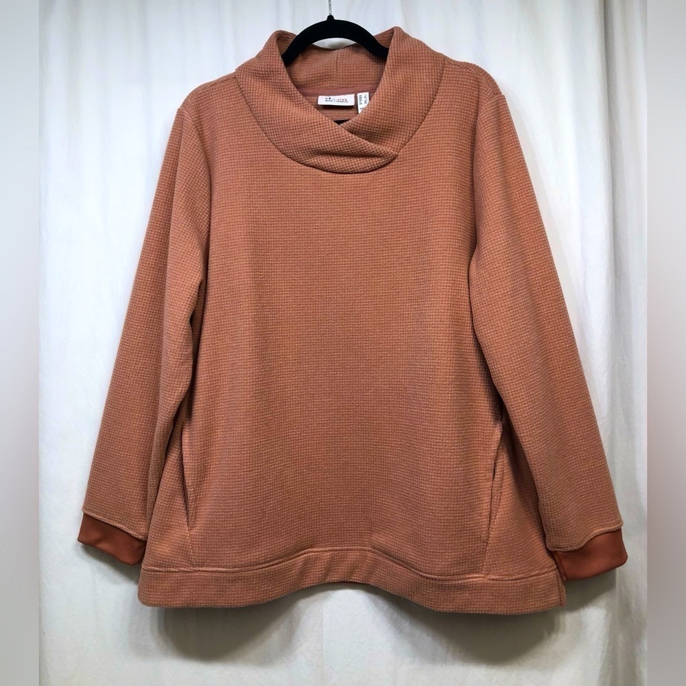 Denim & Company Pink Plush Soft Heavy Sweatshirt Top Side Pockets Size Large